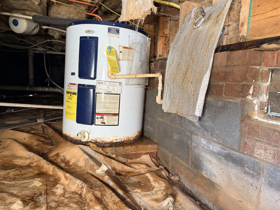 Moisture Source Inspection Moisture source and water damage conditions found during a crawlspace inspection